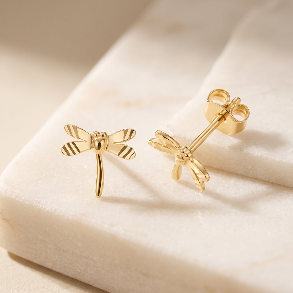 Gold Dragonfly Stud Earrings