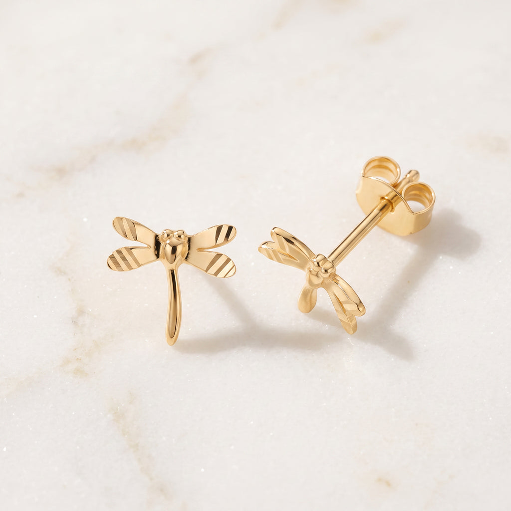 Gold Dragonfly Stud Earrings