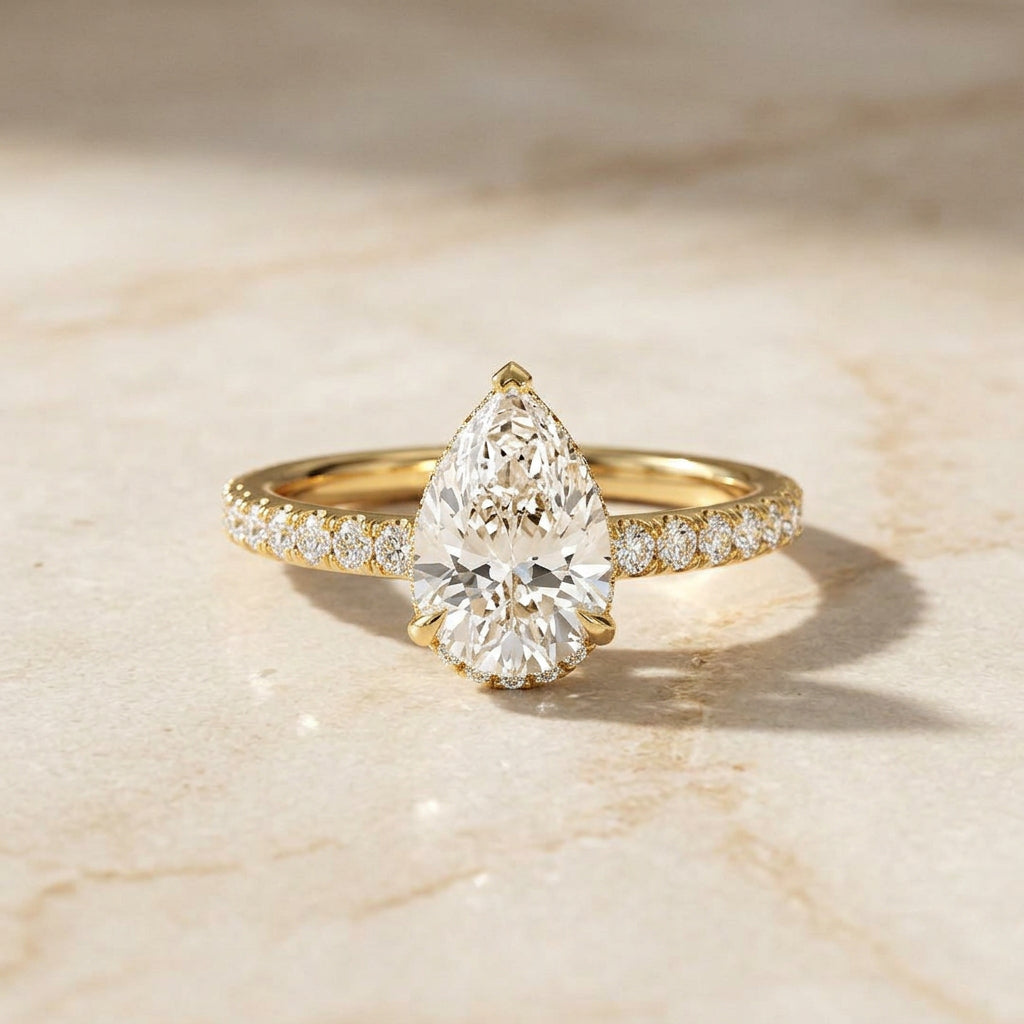 Pear Hidden Halo Ring