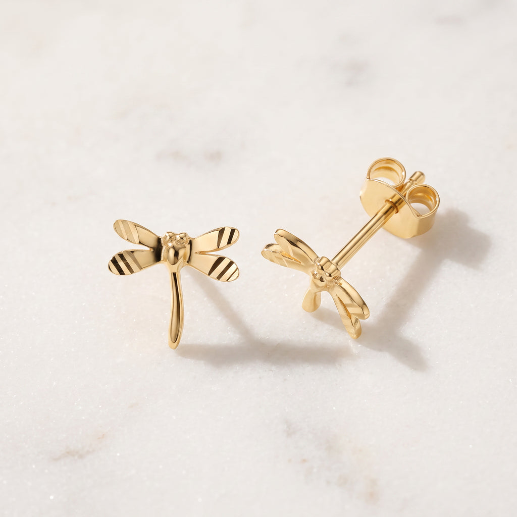 Gold Dragonfly Stud Earrings