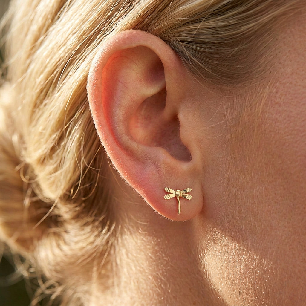 Gold Dragonfly Stud Earrings