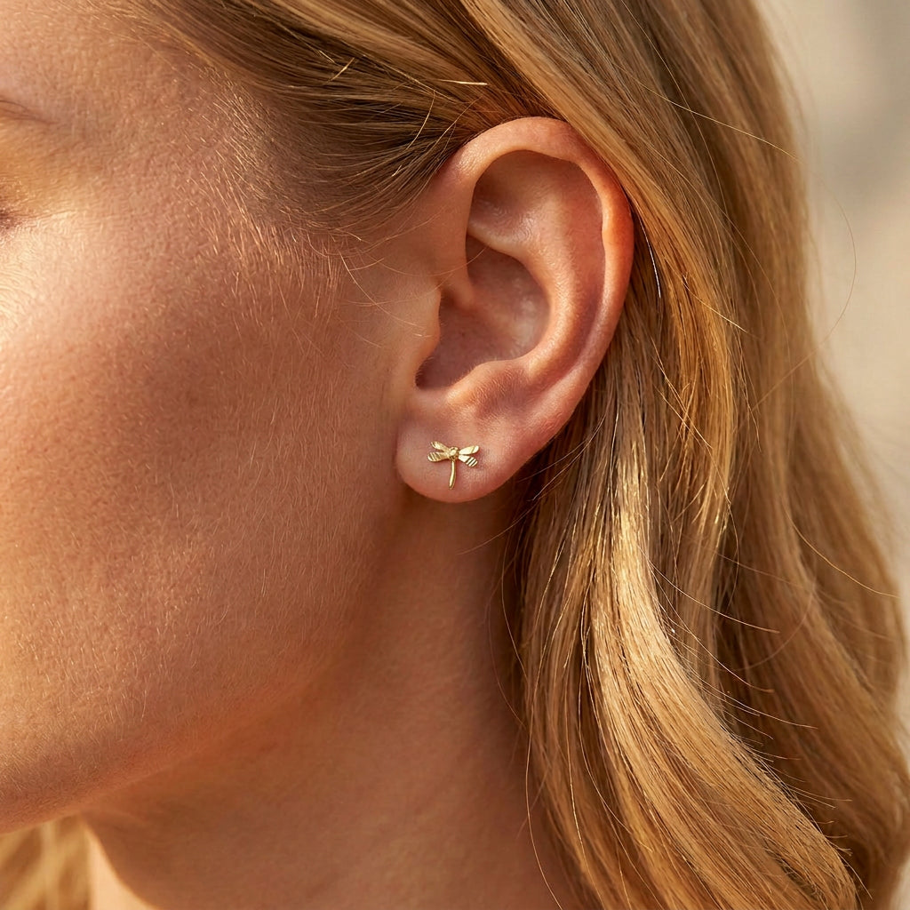 Gold Dragonfly Stud Earrings