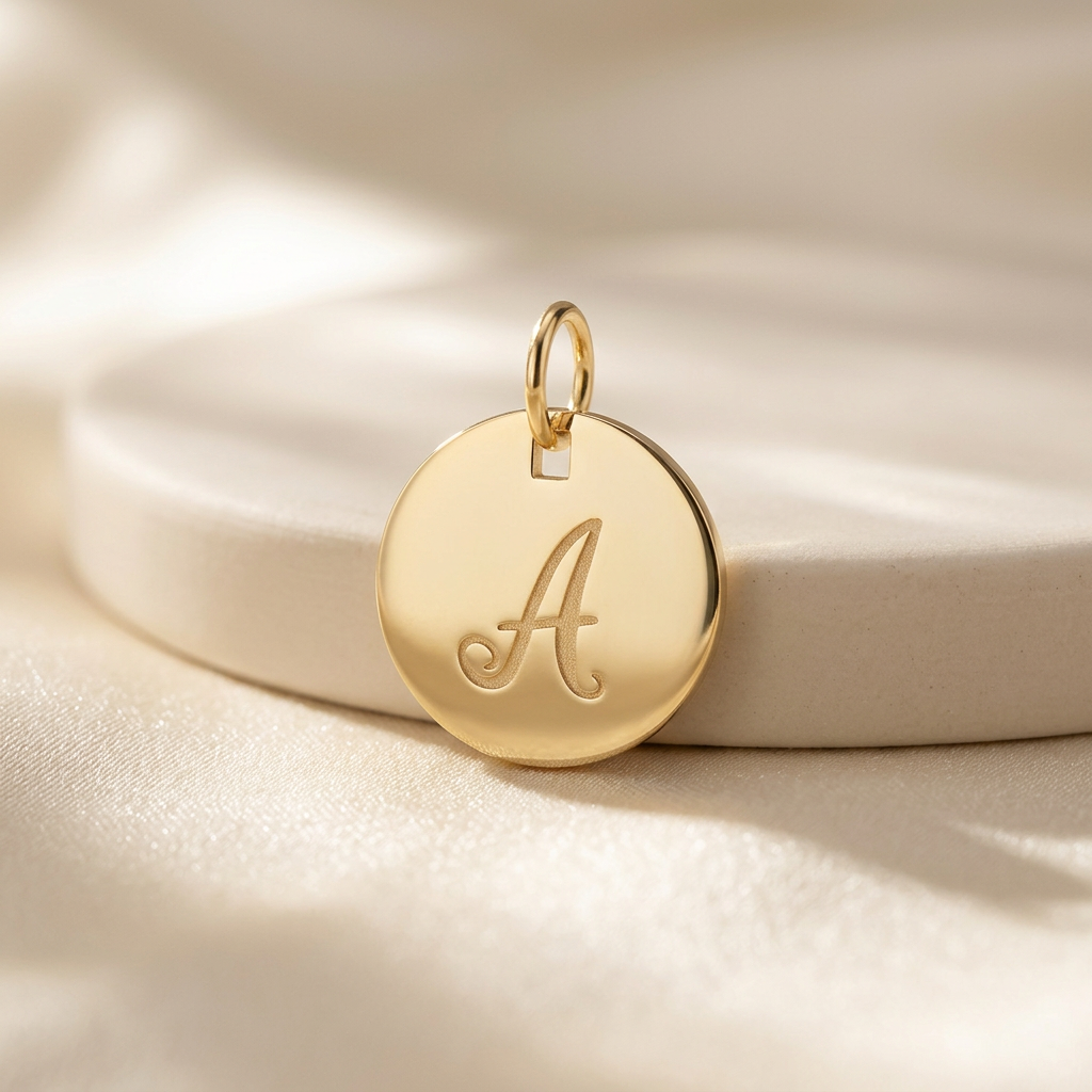 9k Yellow Gold Engraved Initial Pendant Necklace
