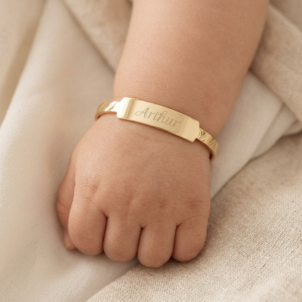 Baby ID Bangle Diagonal Cut Yellow Gold Style 2