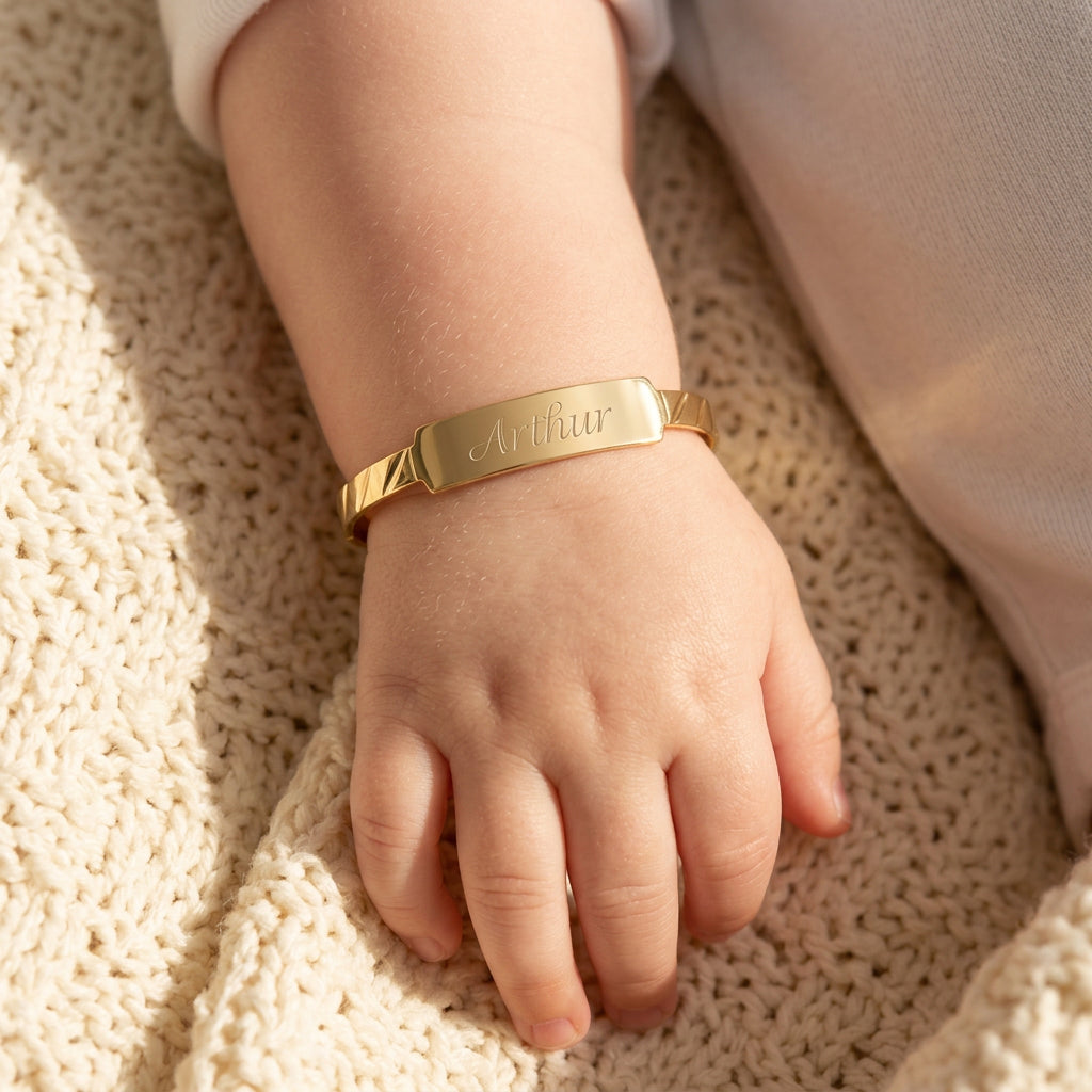 Baby ID Bangle Diagonal Cut Yellow Gold Style 2