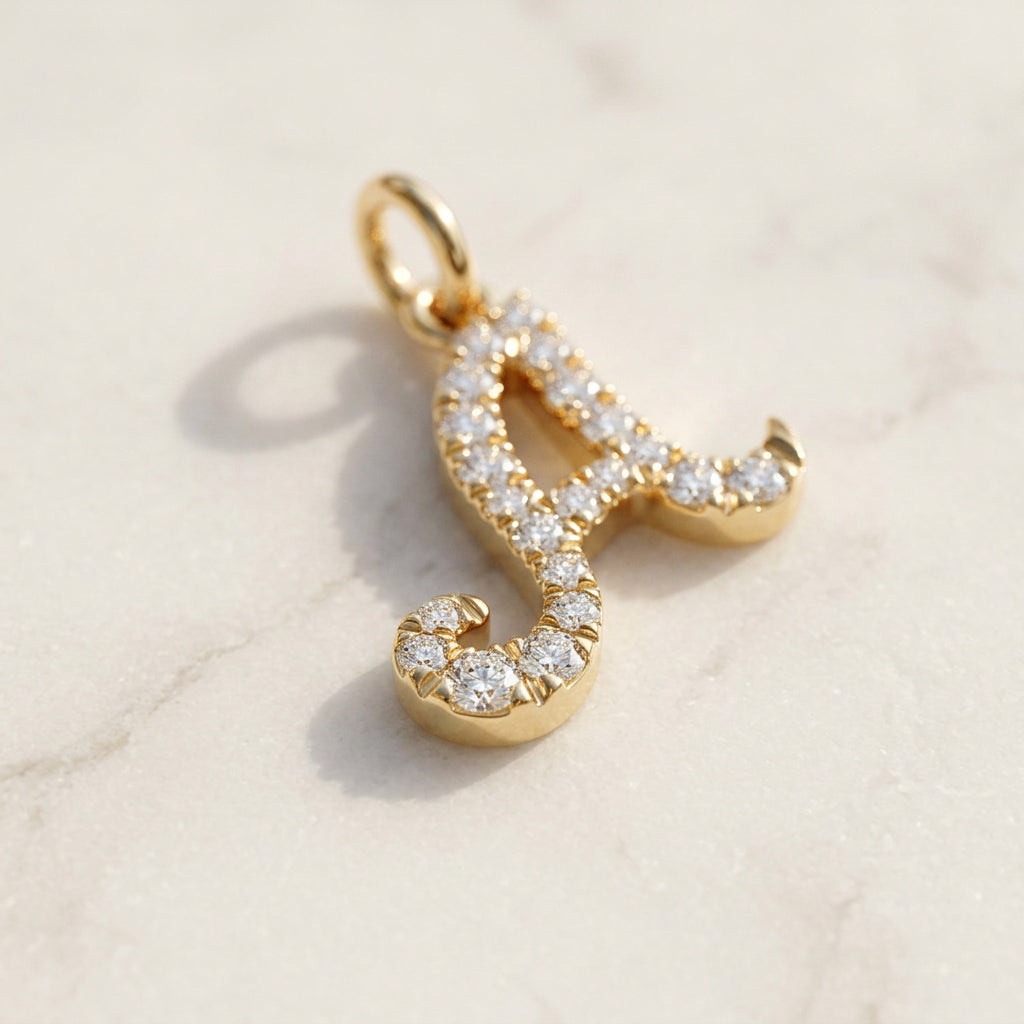 Yellow Gold Signature Script Lab Initial Necklace