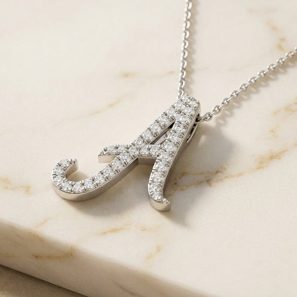White Gold Diamond Initial Pendant