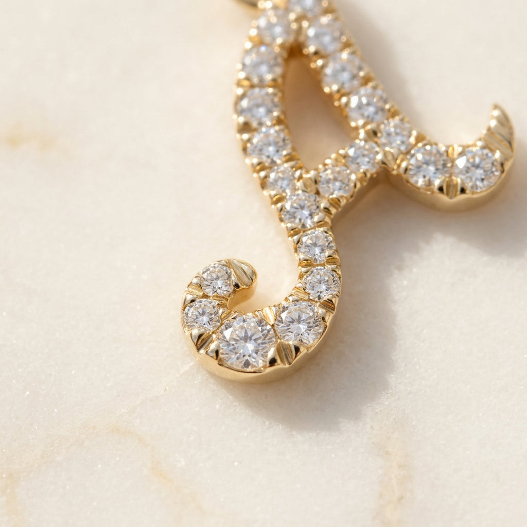 Yellow Gold Signature Script Lab Initial Necklace