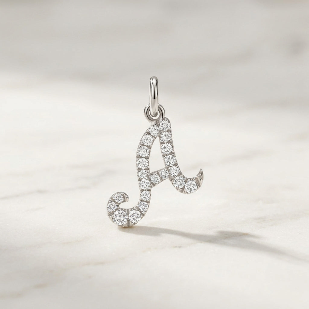 White Gold Signature Script Lab Initial Necklace