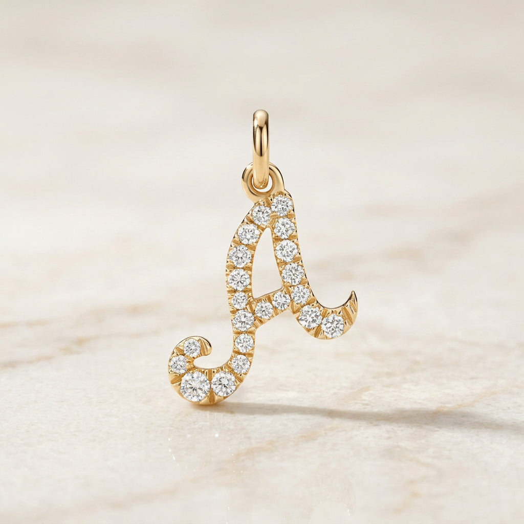 Yellow Gold Signature Script Lab Initial Necklace