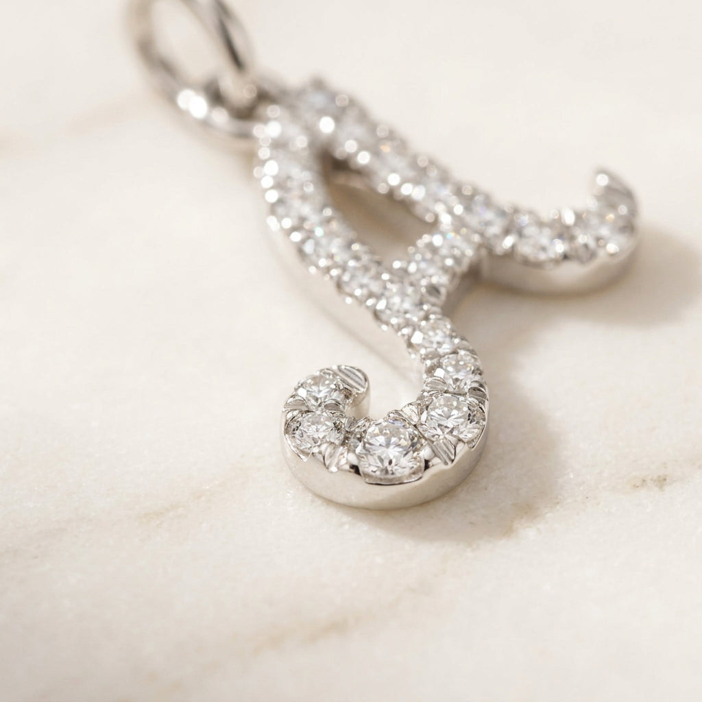 White Gold Signature Script Lab Initial Necklace