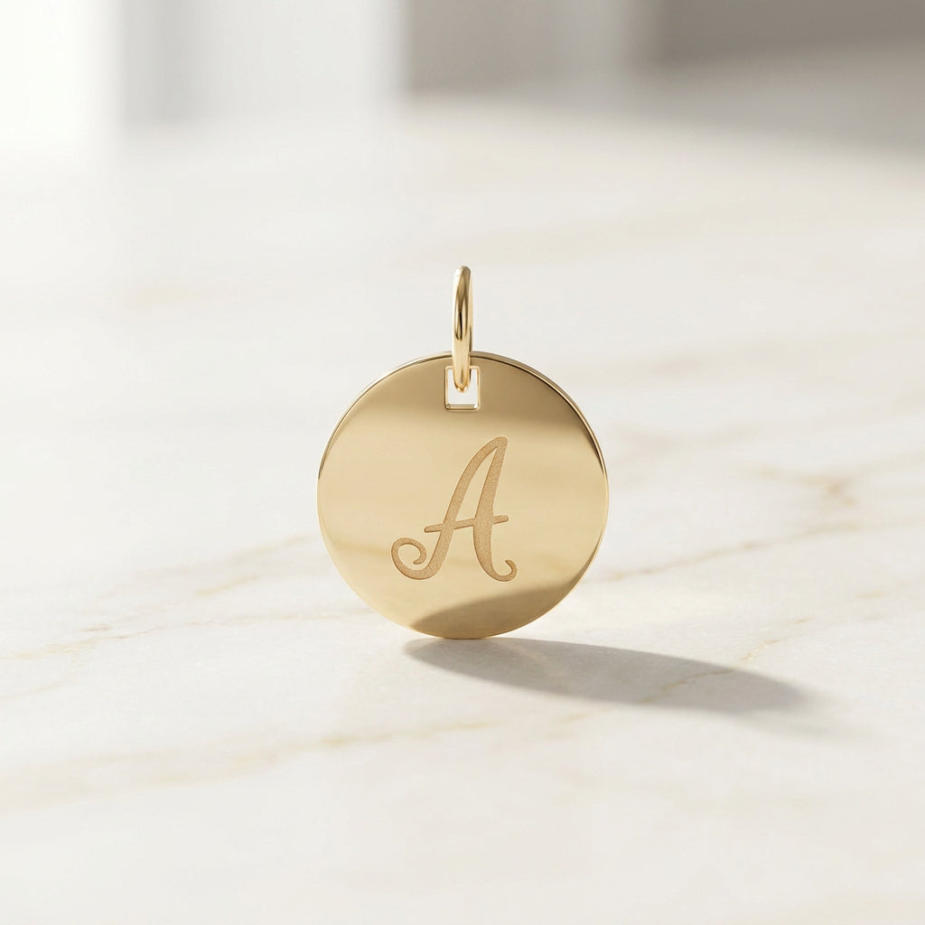 Yellow Gold Engraved Initial Pendant
