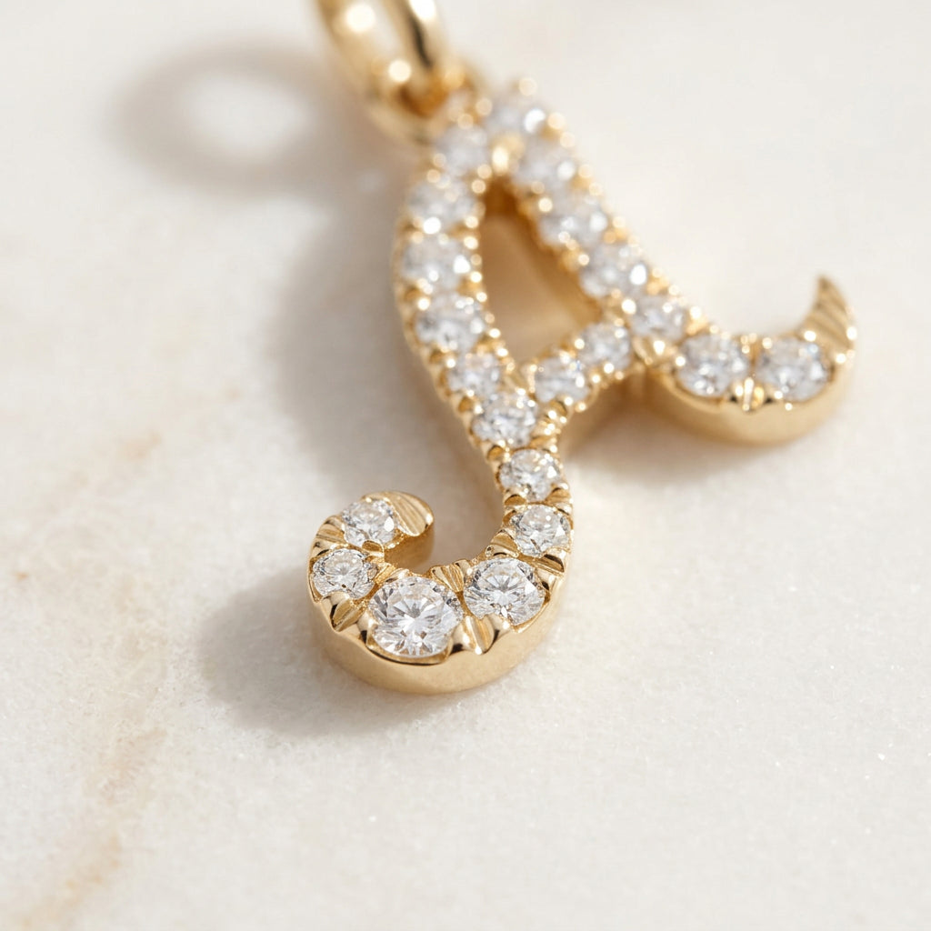 Yellow Gold Signature Script Lab Initial Necklace