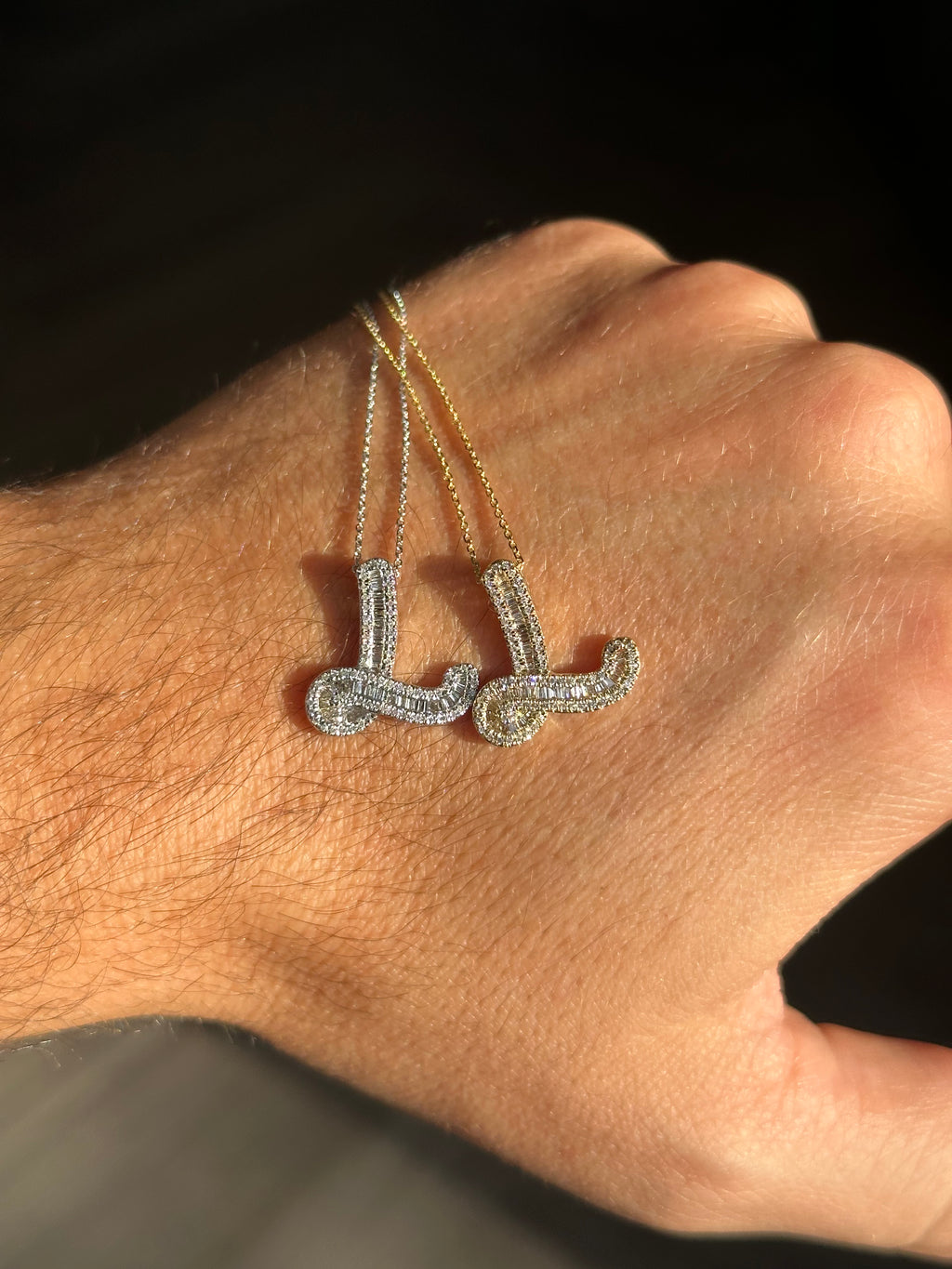 Yellow Gold Baguette Diamond Initial Pendant