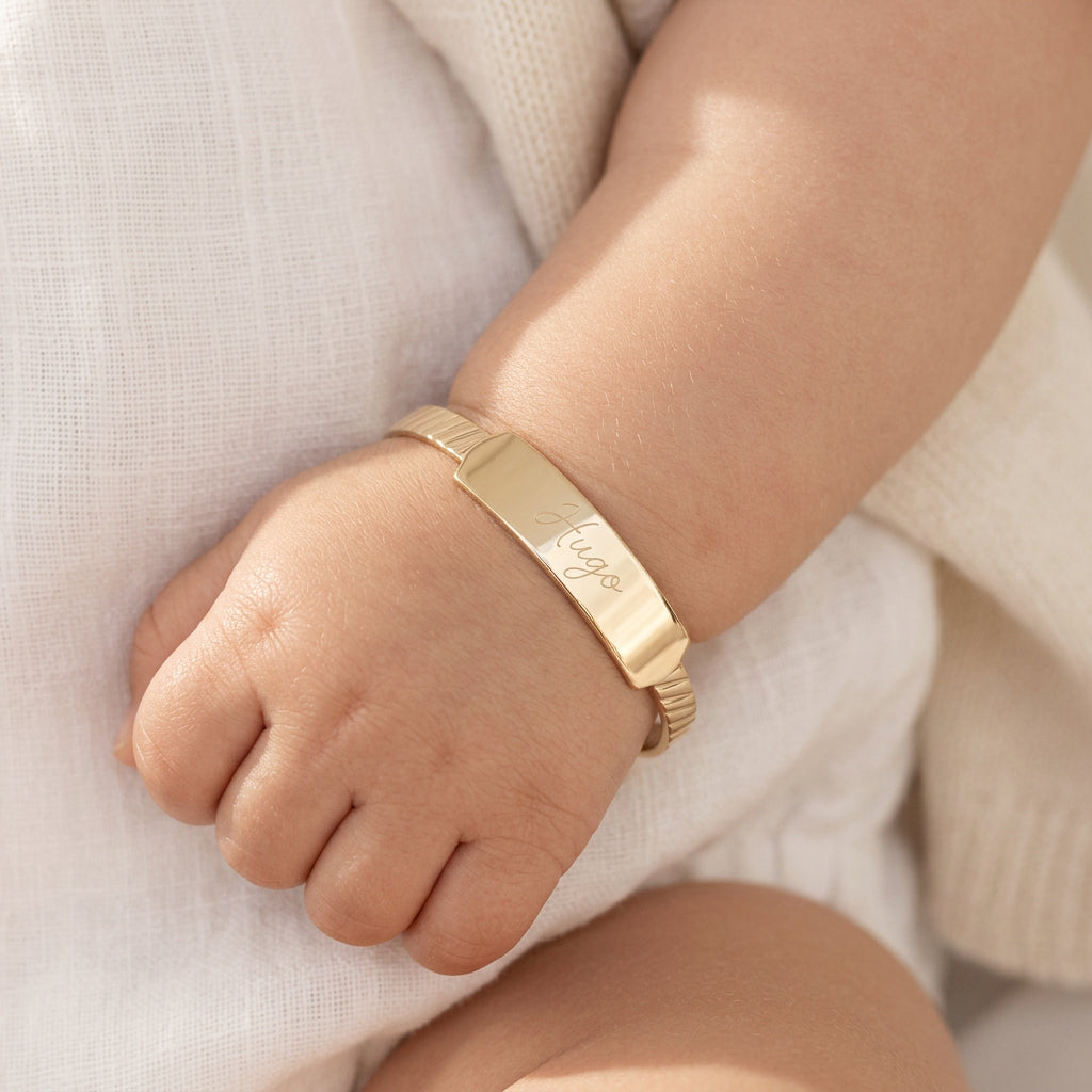 Baby ID Bangle Diagonal Cut Yellow Gold Style 1