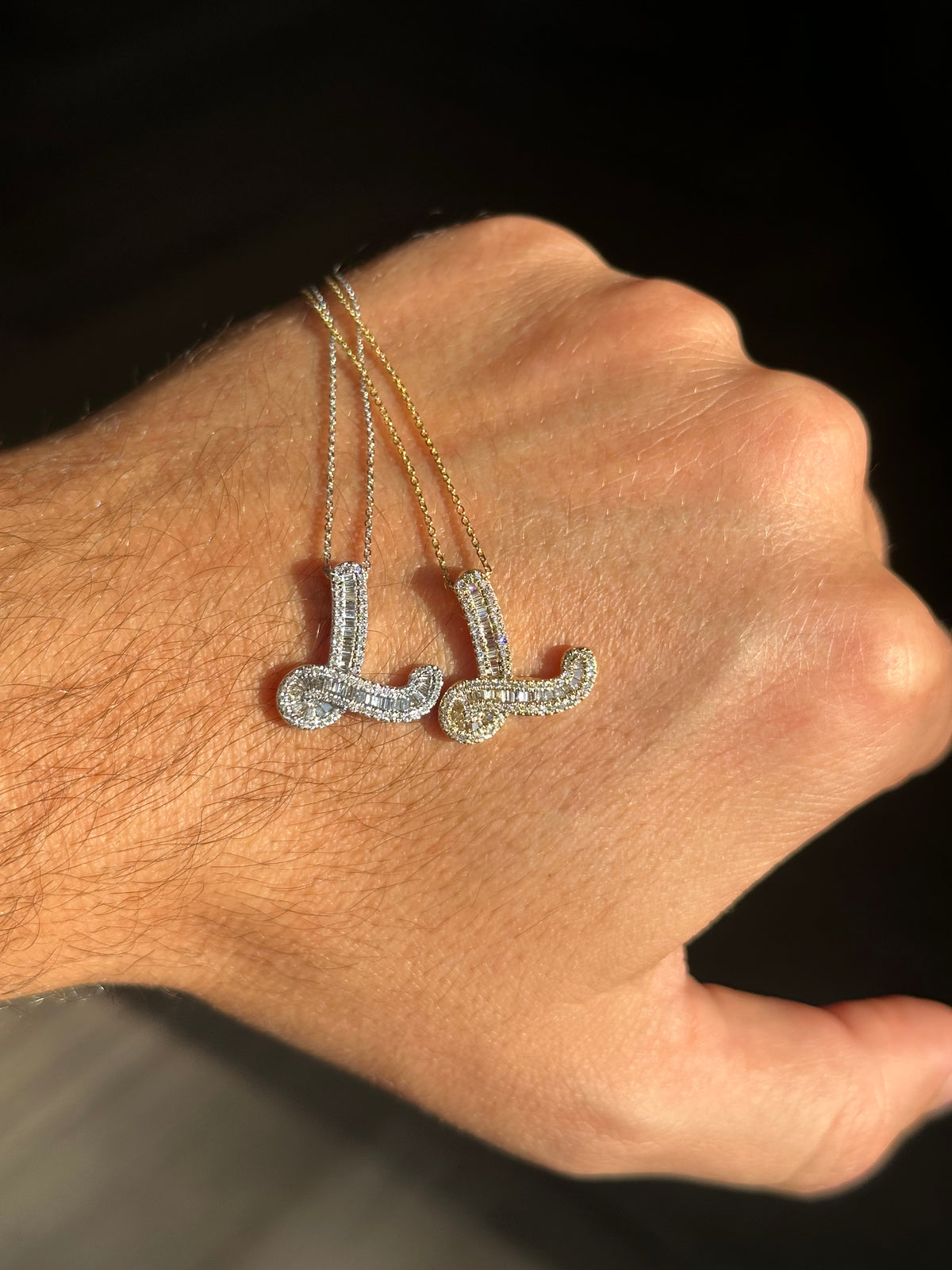 White Gold Baguette Diamond Initial Pendant