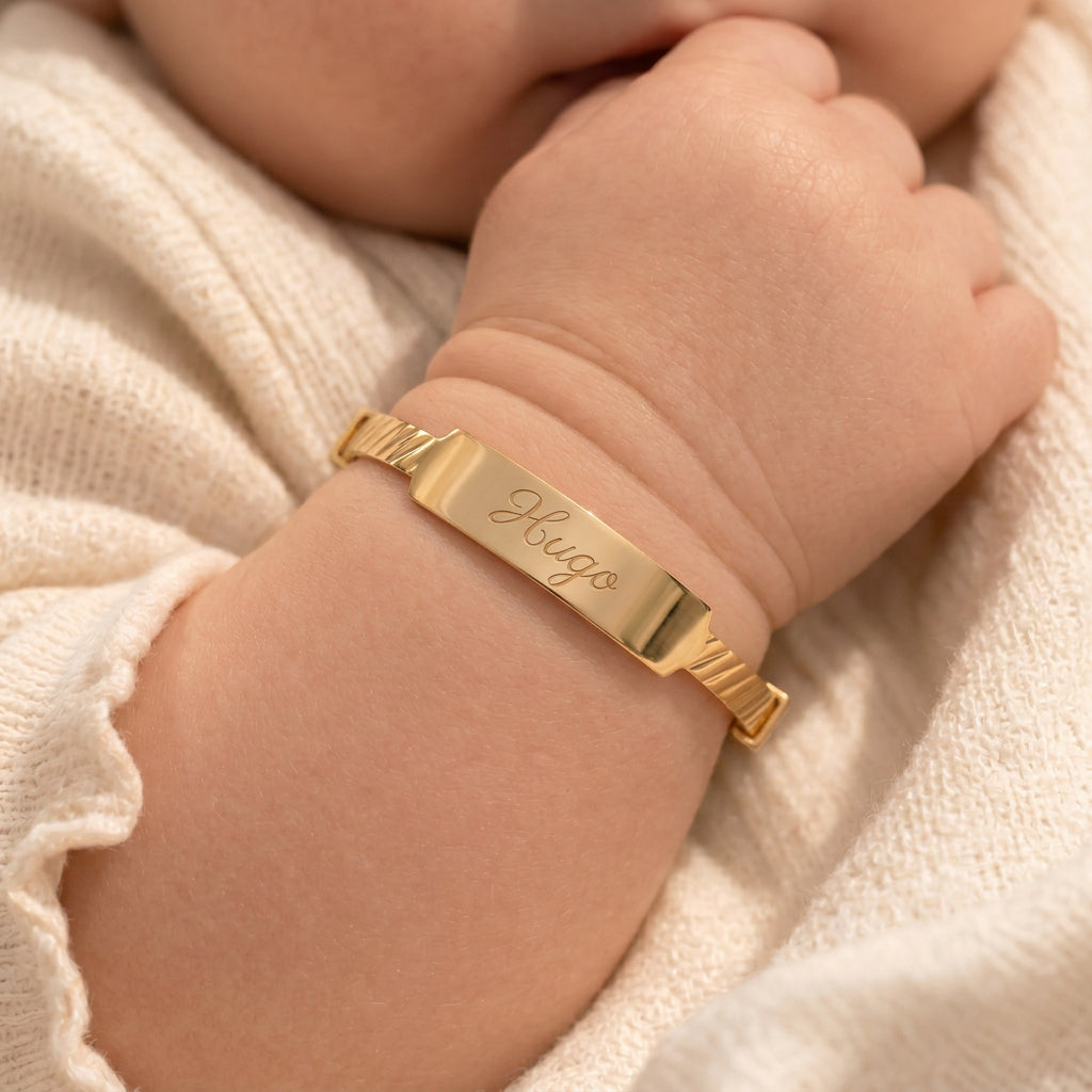 Baby ID Bangle Diagonal Cut Yellow Gold Style 1