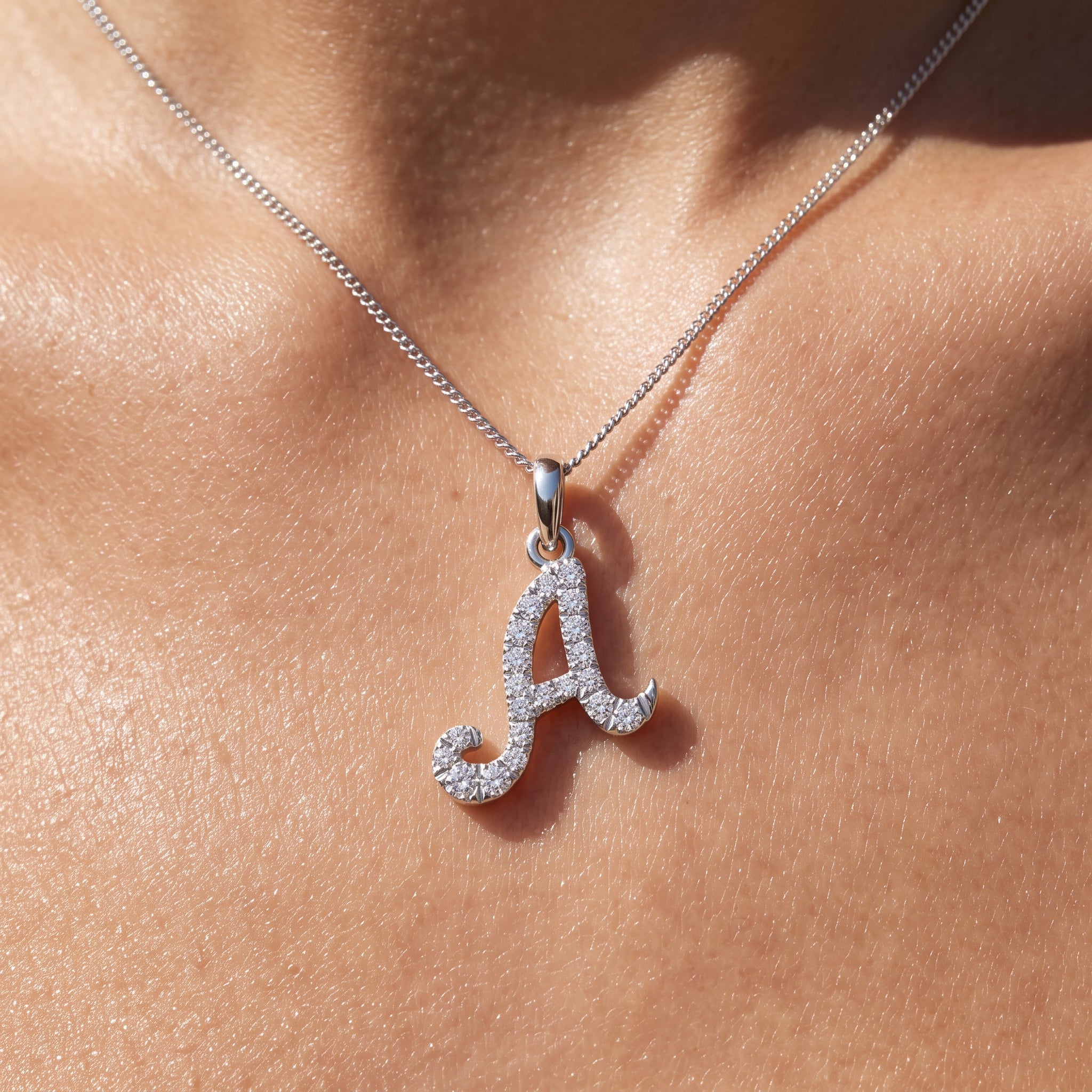 White Gold Signature Script Lab Initial Necklace