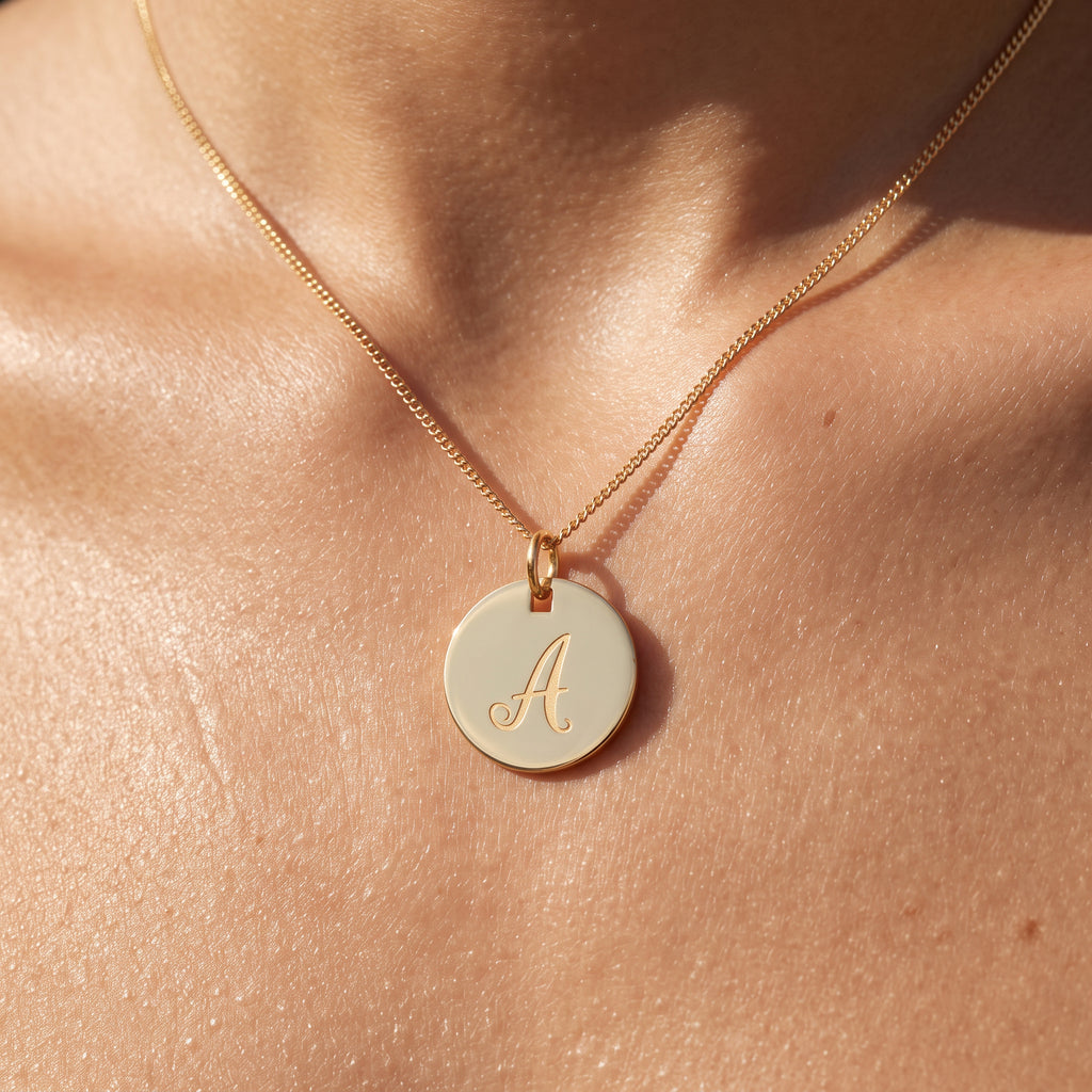 Yellow Gold Engraved Initial Pendant