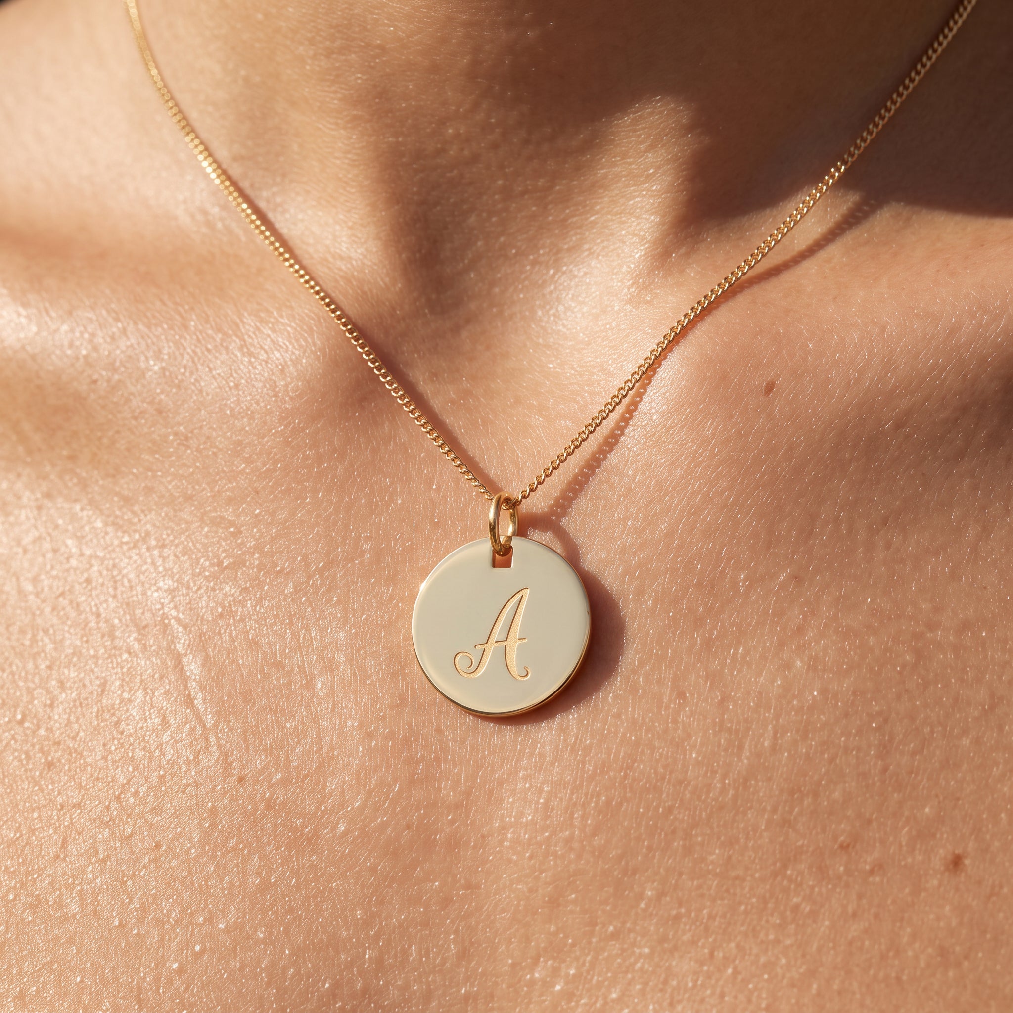Yellow Gold Engraved Initial Pendant