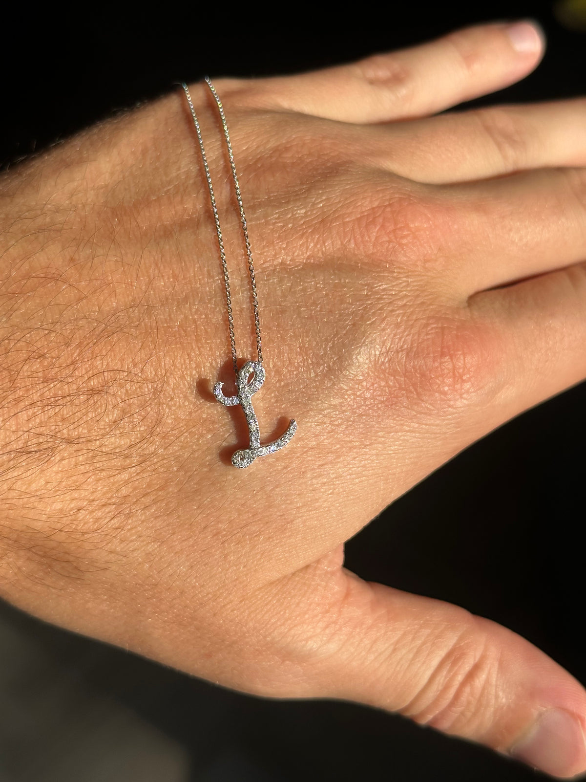 White Gold Diamond Initial Pendant