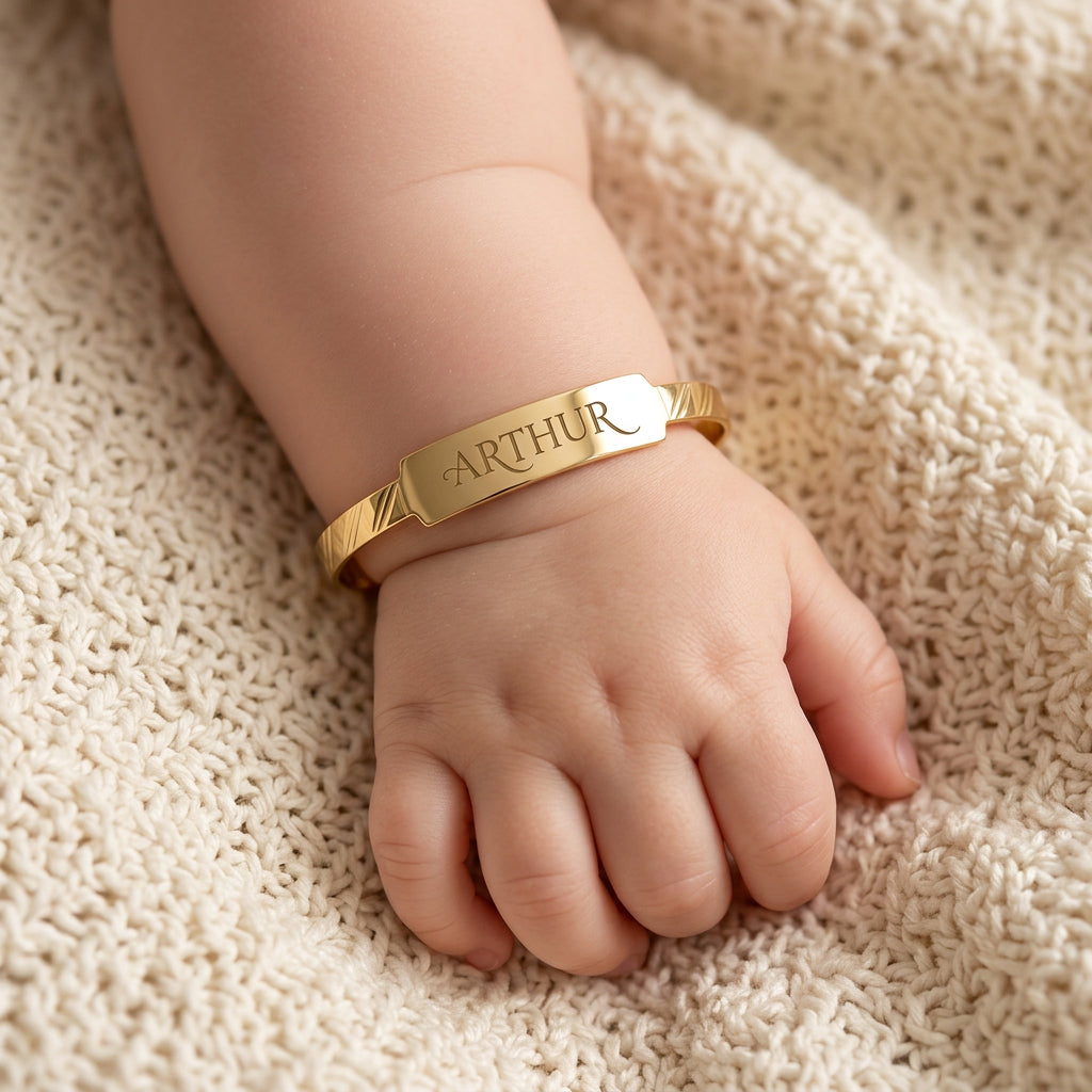 Baby ID Bangle Diagonal Cut Yellow Gold Style 2