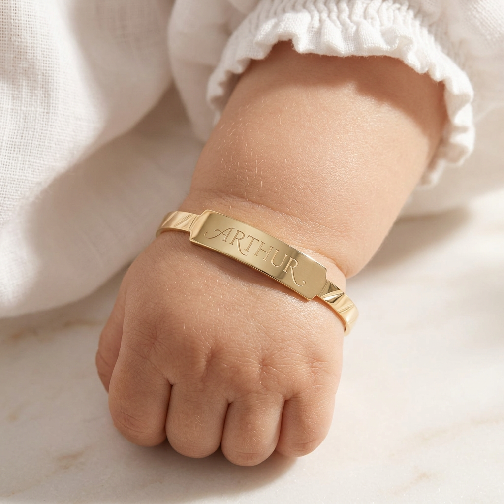 Baby ID Bangle Diagonal Cut Yellow Gold Style 2