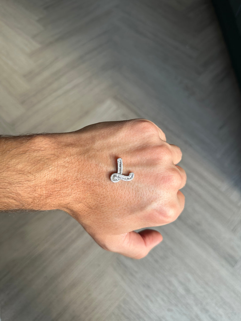 White Gold Baguette Diamond Initial Pendant