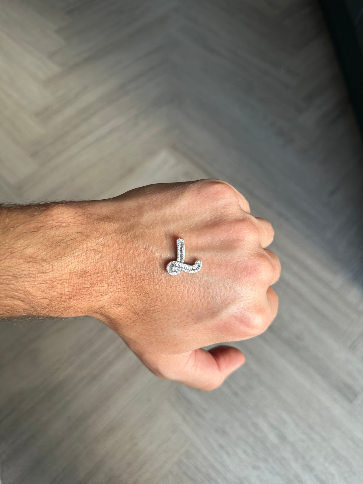 White Gold Baguette Diamond Initial Pendant