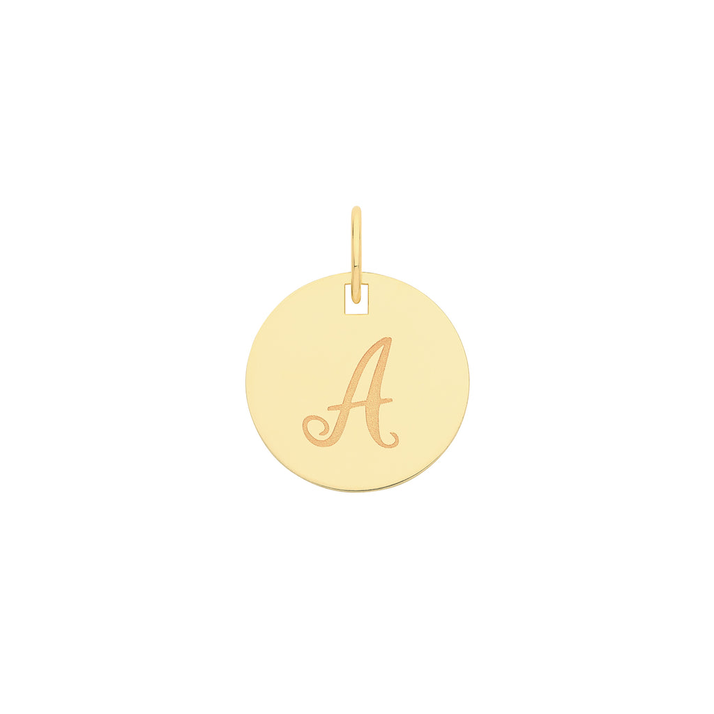 9k Yellow Gold Engraved Initial A Pendant Necklace