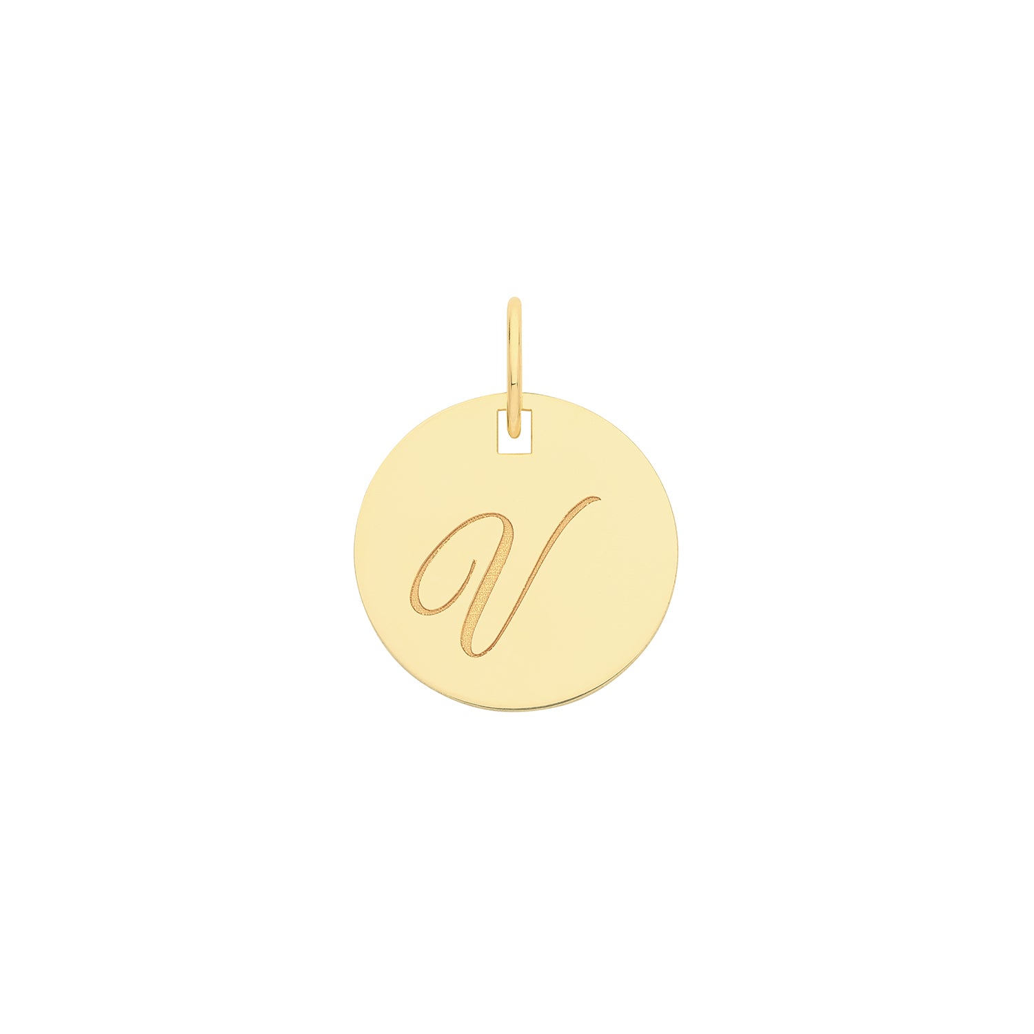 9k Yellow Gold Engraved Initial V Pendant Necklace
