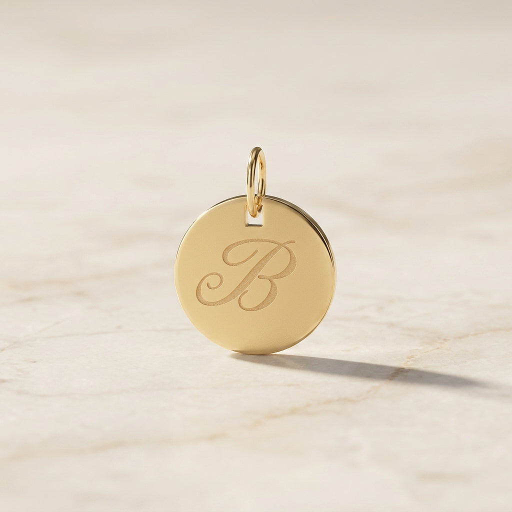 Yellow Gold Engraved Initial Pendant