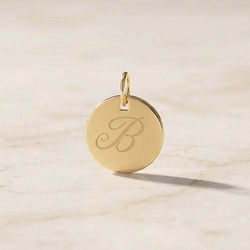 9k Yellow Gold Engraved Initial Pendant Necklace