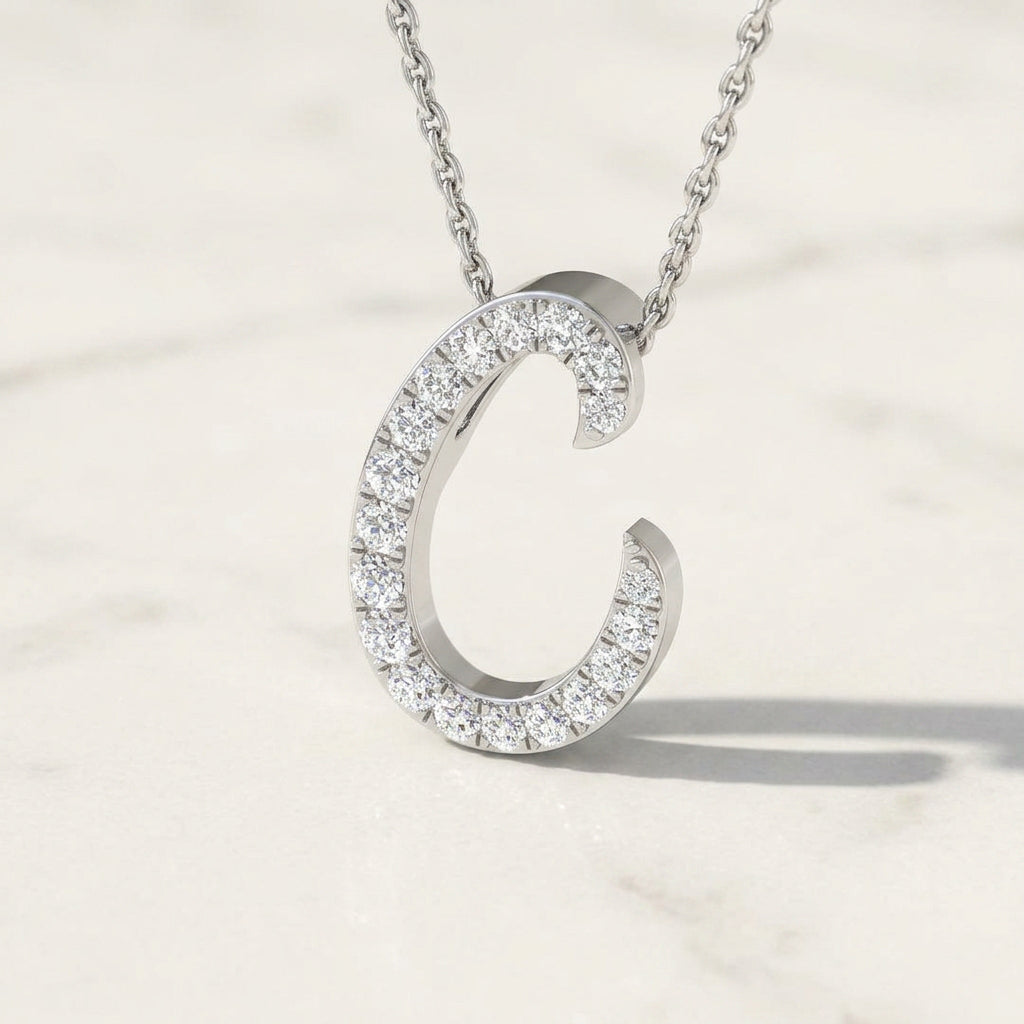 White Gold Diamond Initial Pendant