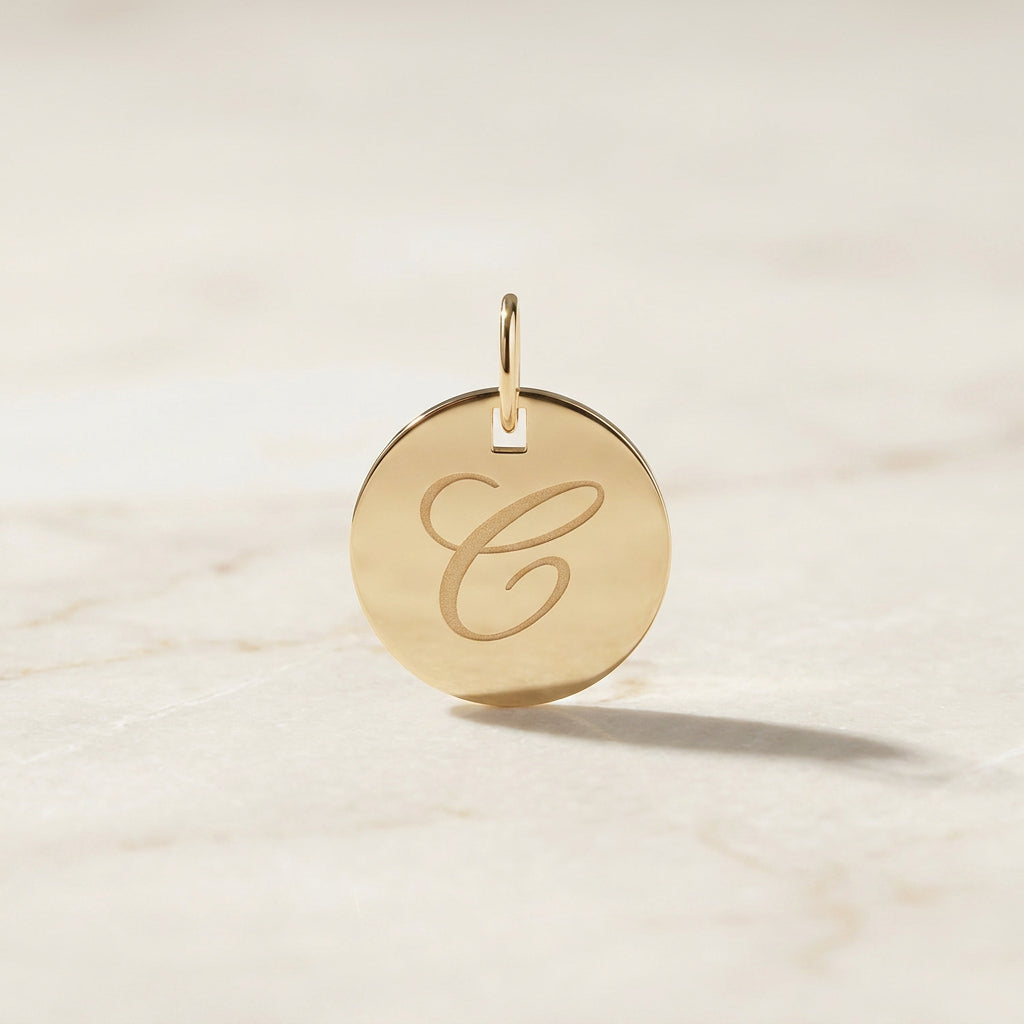 Yellow Gold Engraved Initial Pendant
