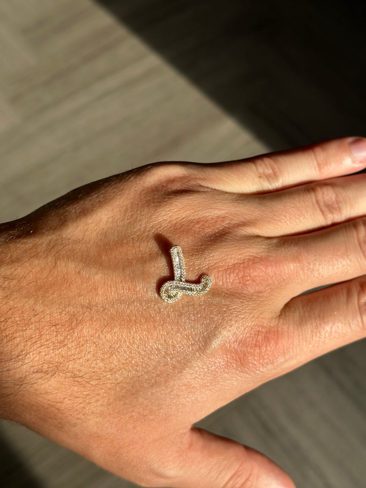 Yellow Gold Baguette Diamond Initial Pendant
