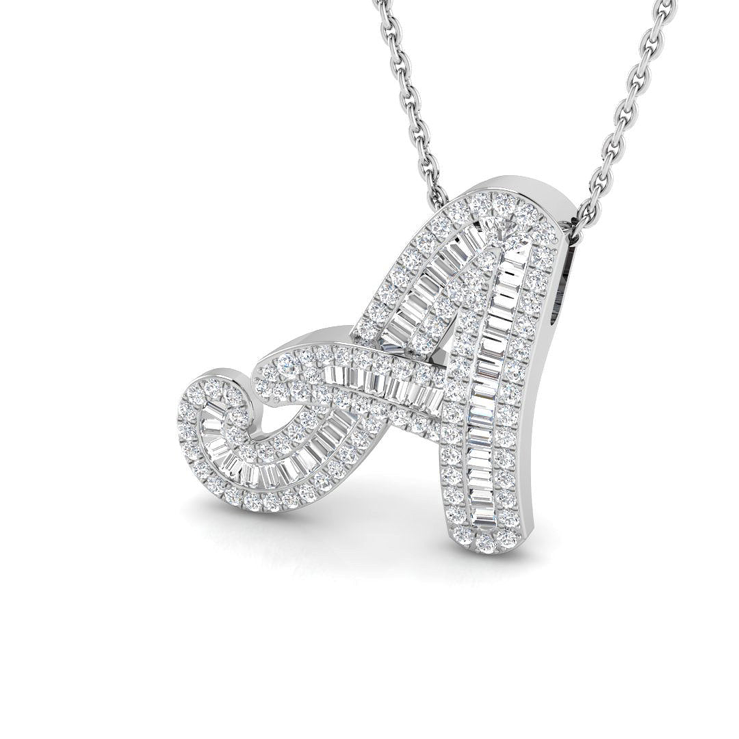 9ct white gold A initial pendant natural diamond