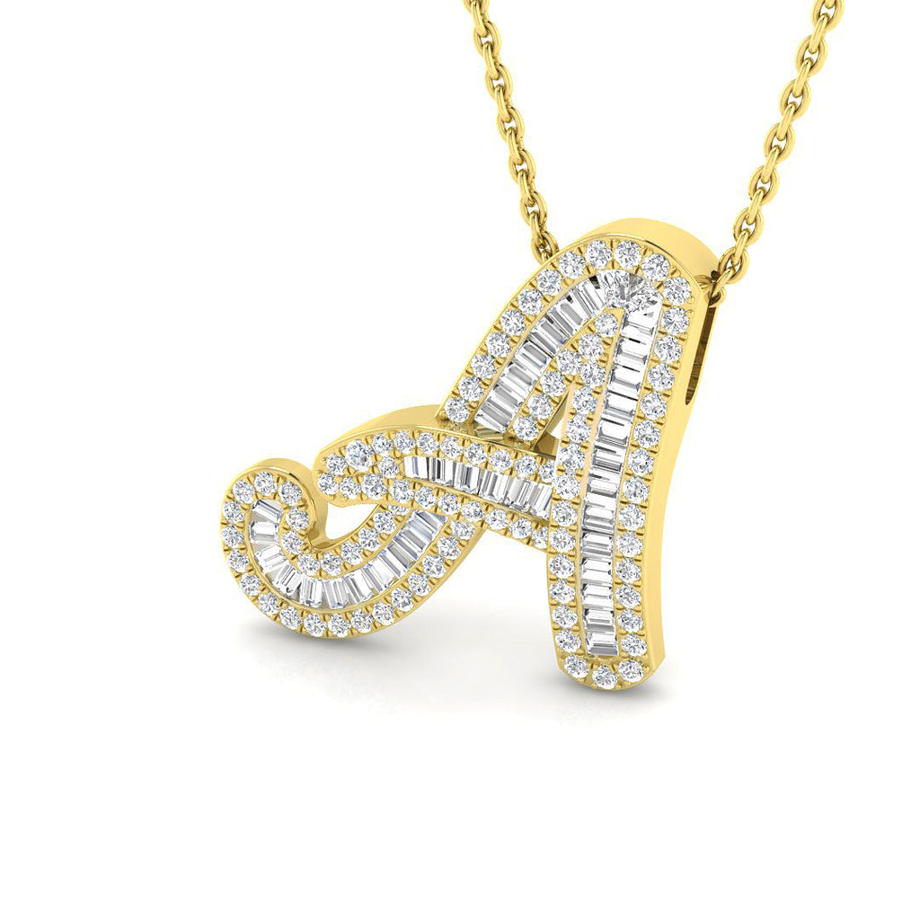 Yellow Gold Baguette Diamond Initials Pendant