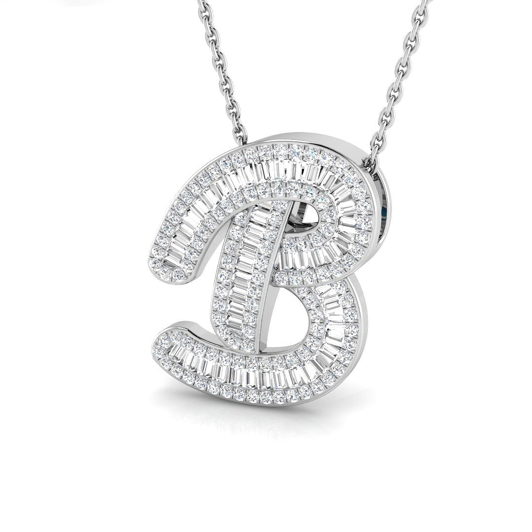 9ct white gold B initial pendant natural diamond