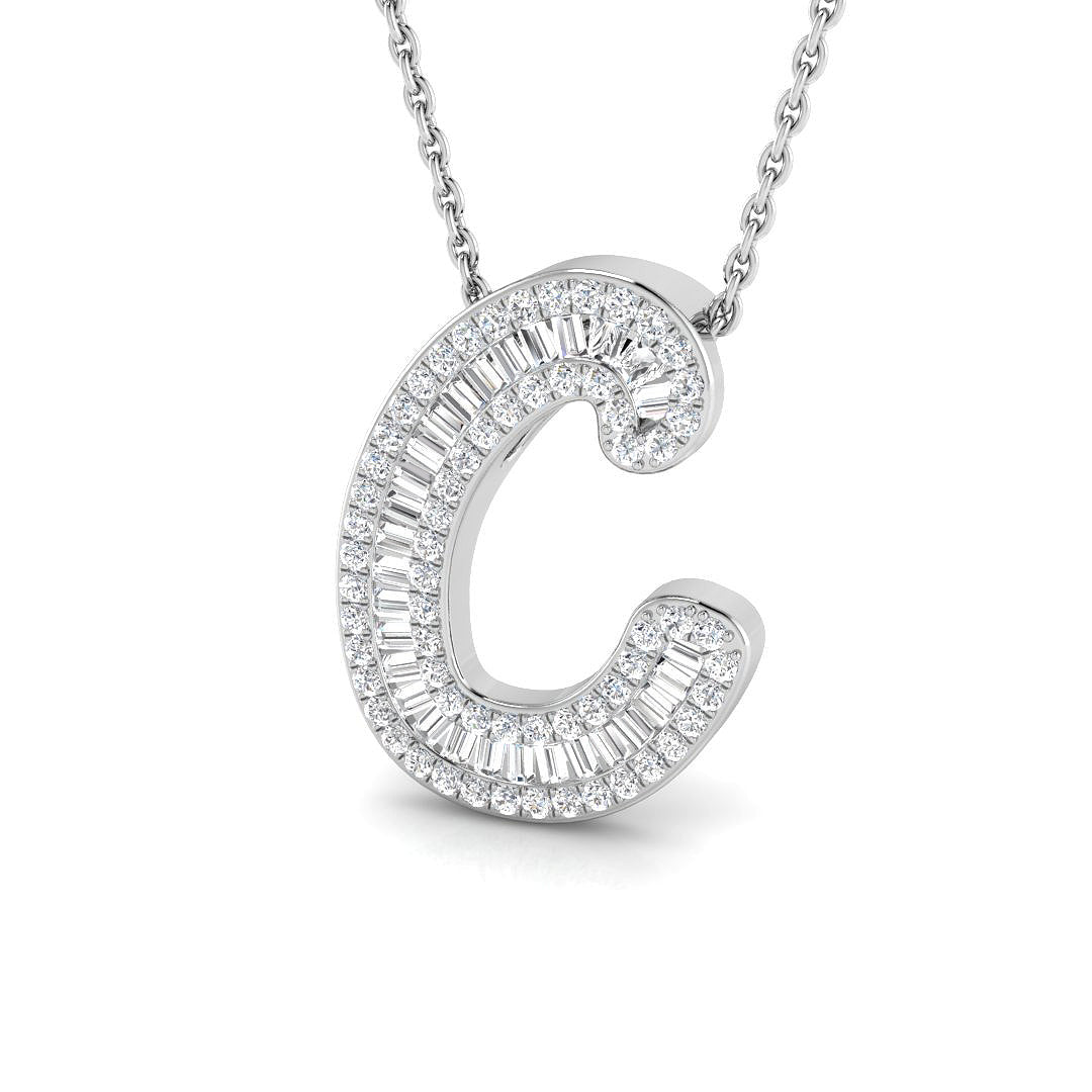 9ct white gold C initial pendant natural diamond