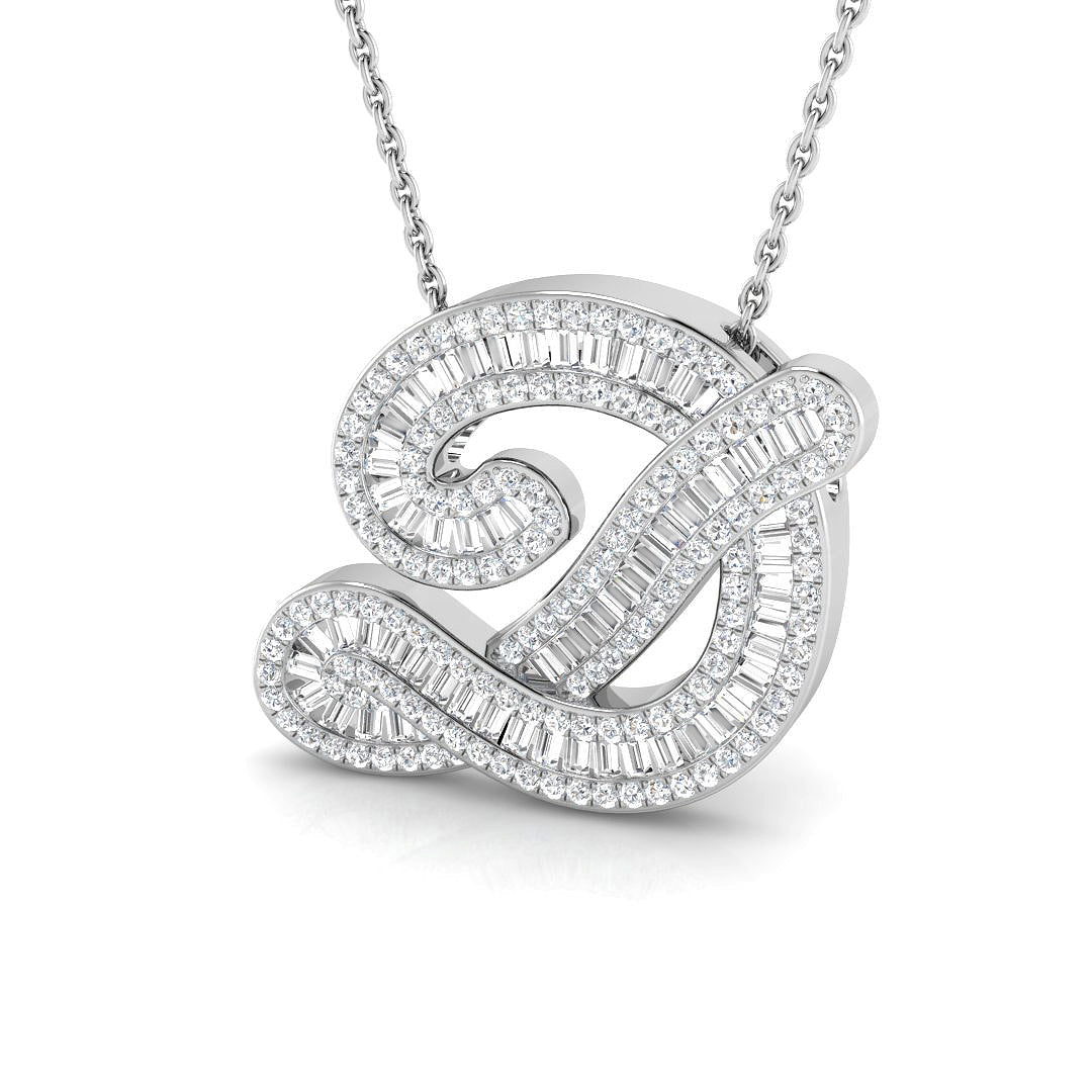 9ct white gold D initial pendant natural diamond