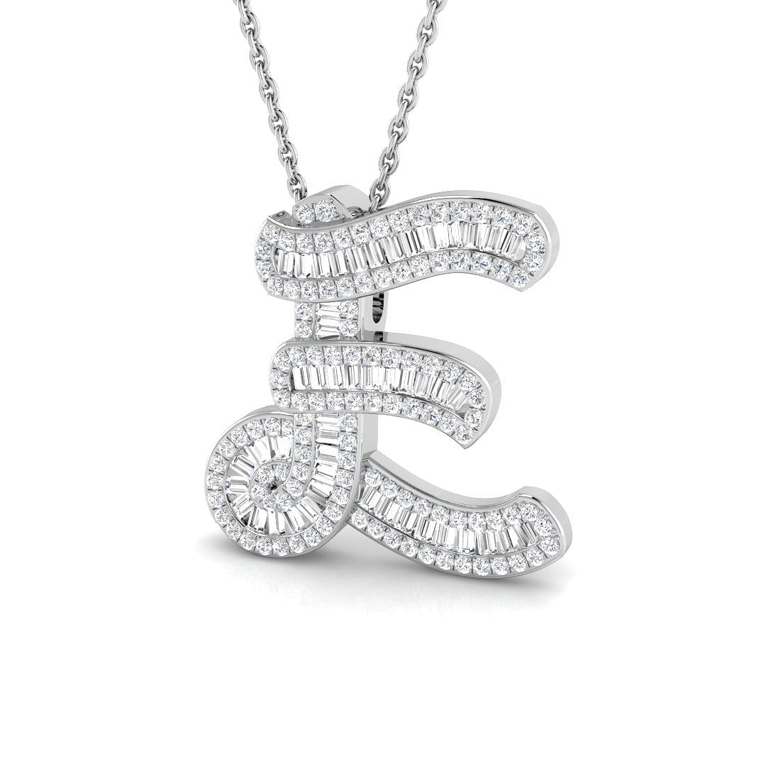 9ct white gold E initial pendant natural diamond