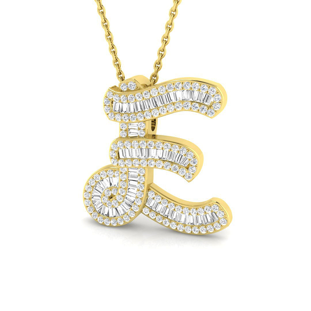 Yellow Gold Baguette Diamond Initials Pendant