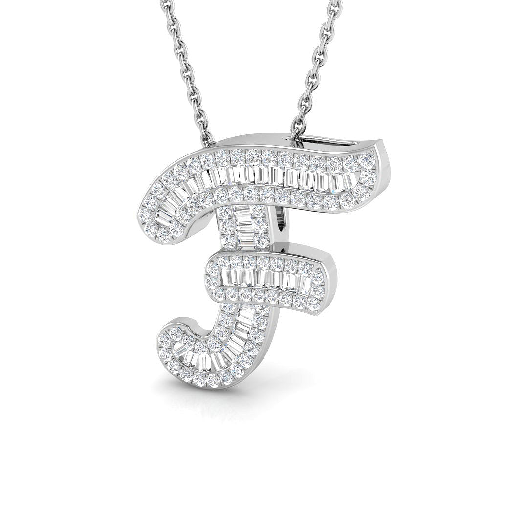 9ct white gold F initial pendant natural diamond