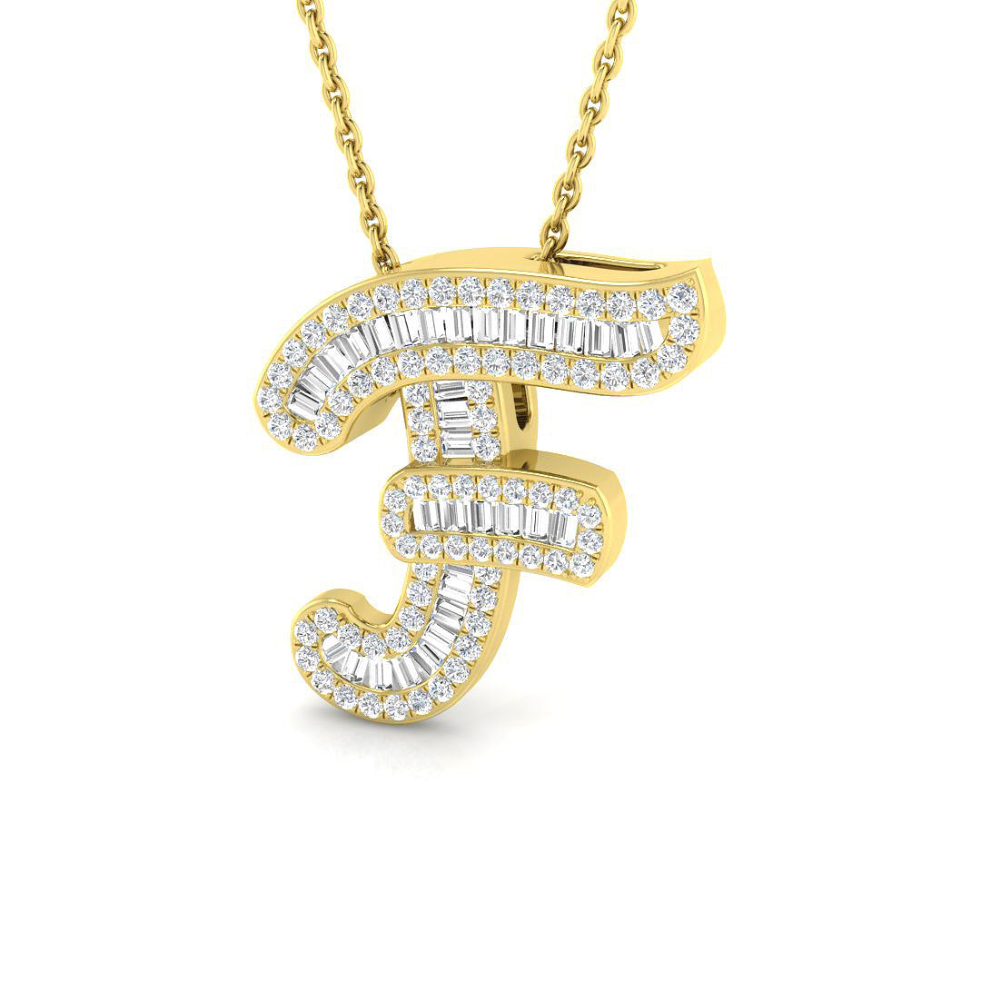 Yellow Gold Baguette Diamond Initials Pendant