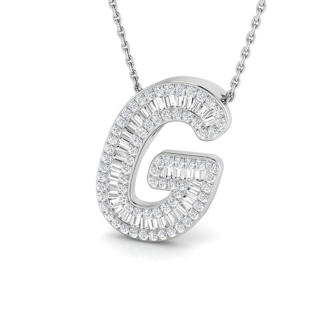 9ct white gold G initial pendant natural diamond