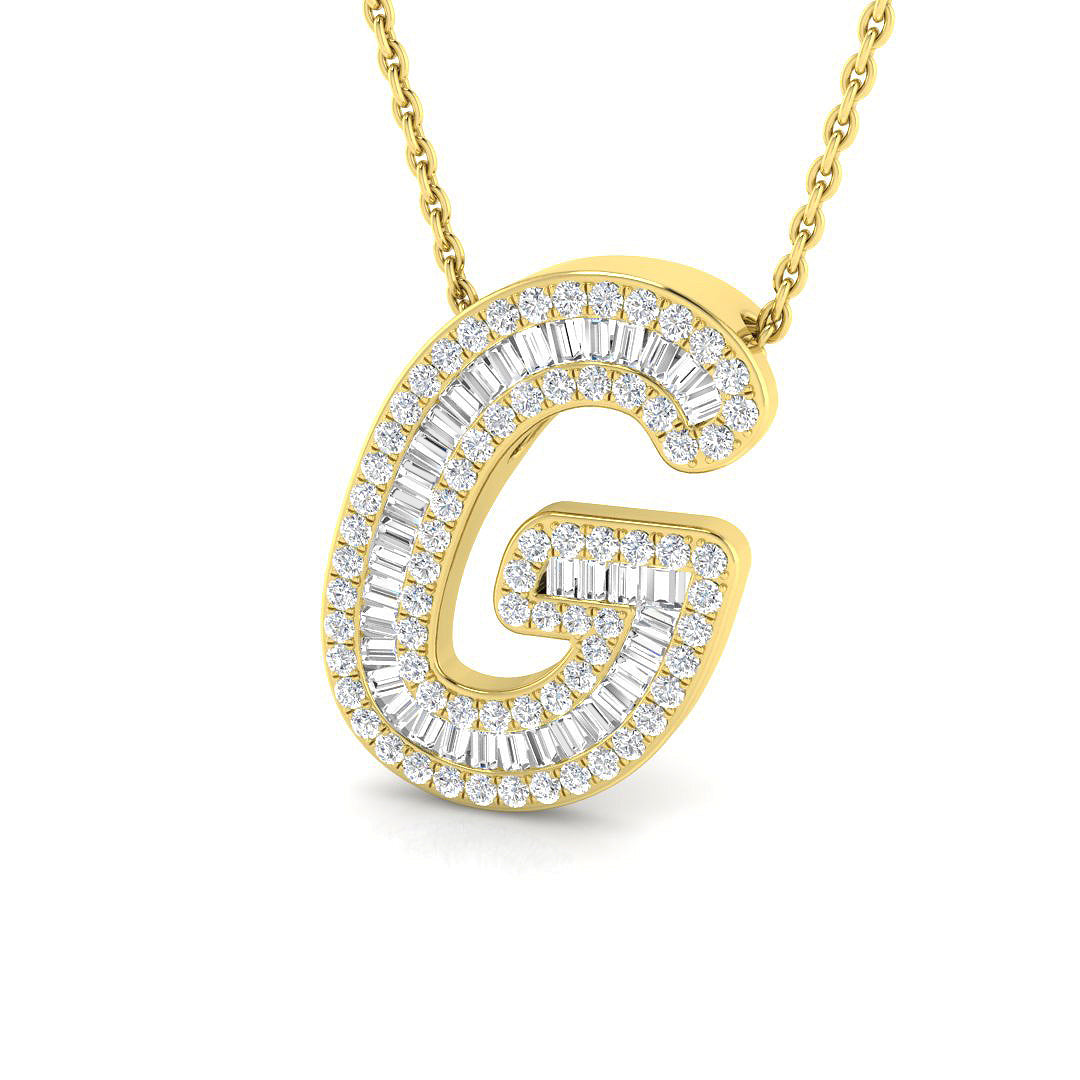 Yellow Gold Baguette Diamond Initials Pendant