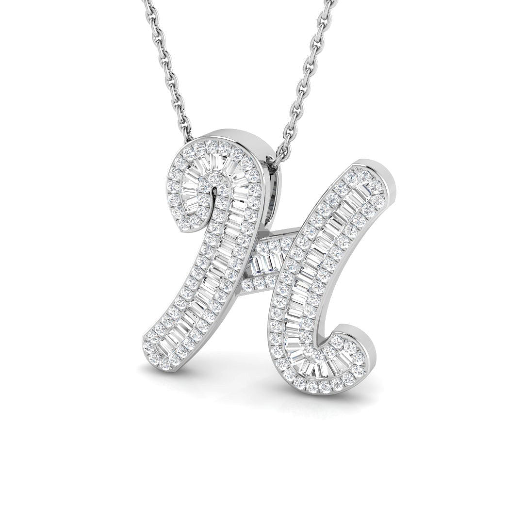 9ct white gold H initial pendant natural diamond