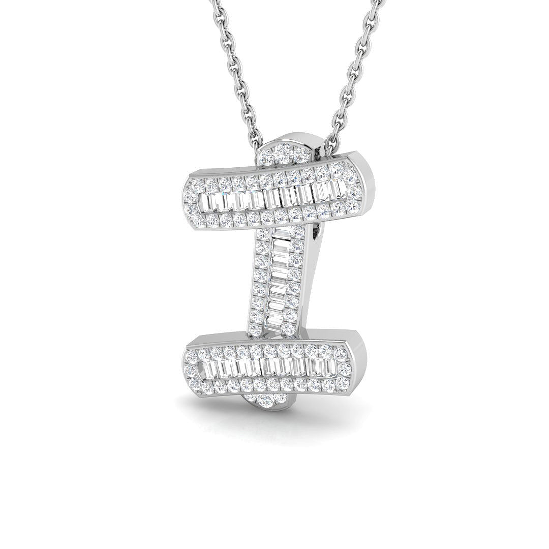 9ct white gold I initial pendant natural diamond