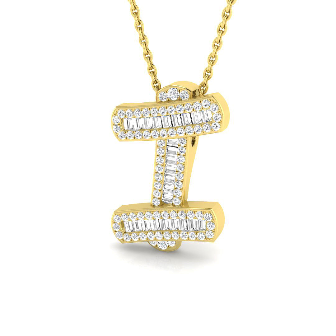 Yellow Gold Baguette Diamond Initials Pendant